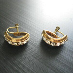 CORO Marked Gold Tone Faux Diamond Earrings Screw Back Vintage